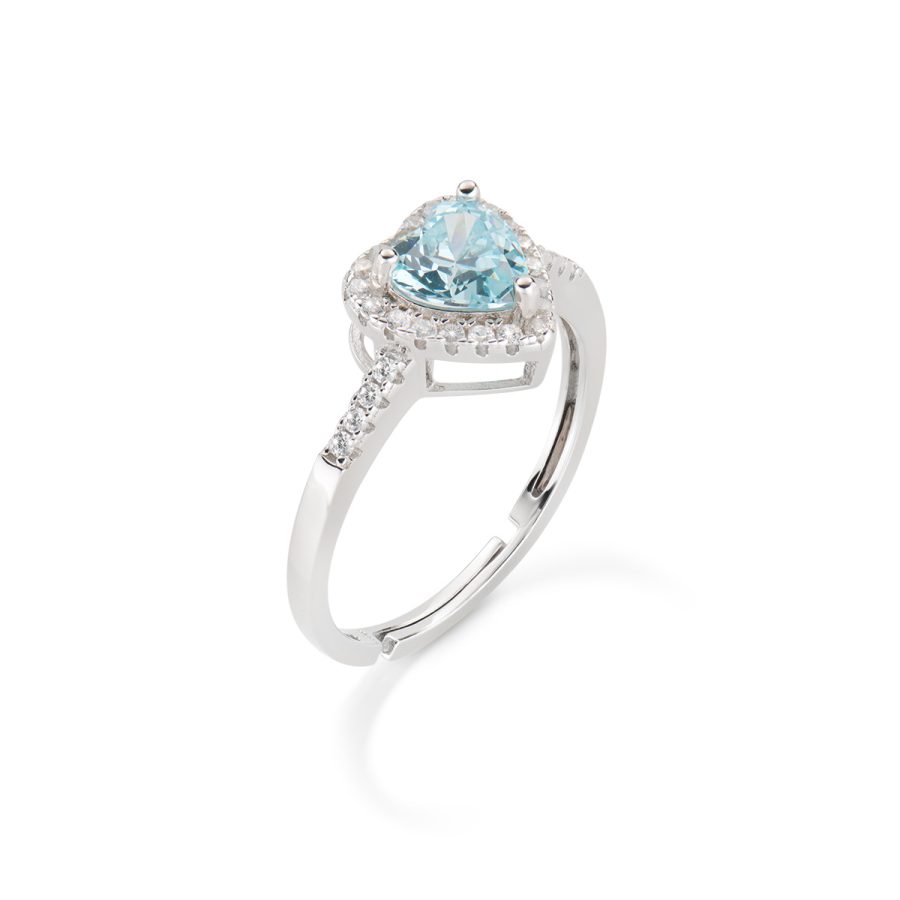 Prsten srce s aquamarinom i bijelim cirkonom ANTICBAZ0