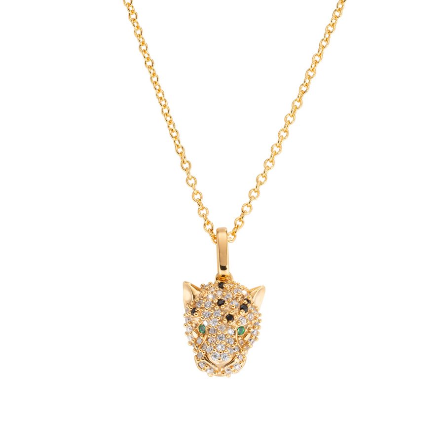 Pozlaćena pantera ogrlica s crnim, bijelim i zelenim cirkonom CLPLEGBNVZ