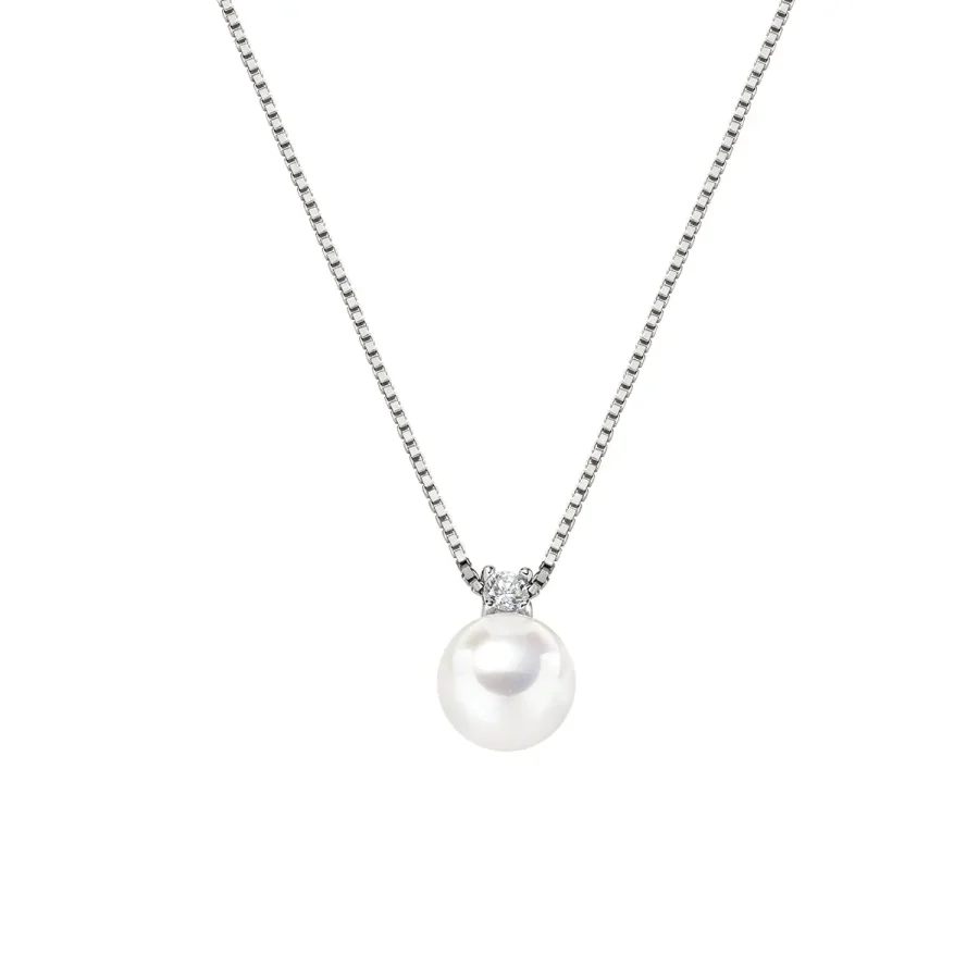 Ogrlica od srebra s bijelim cirkonom i biserom CLPBBZ8