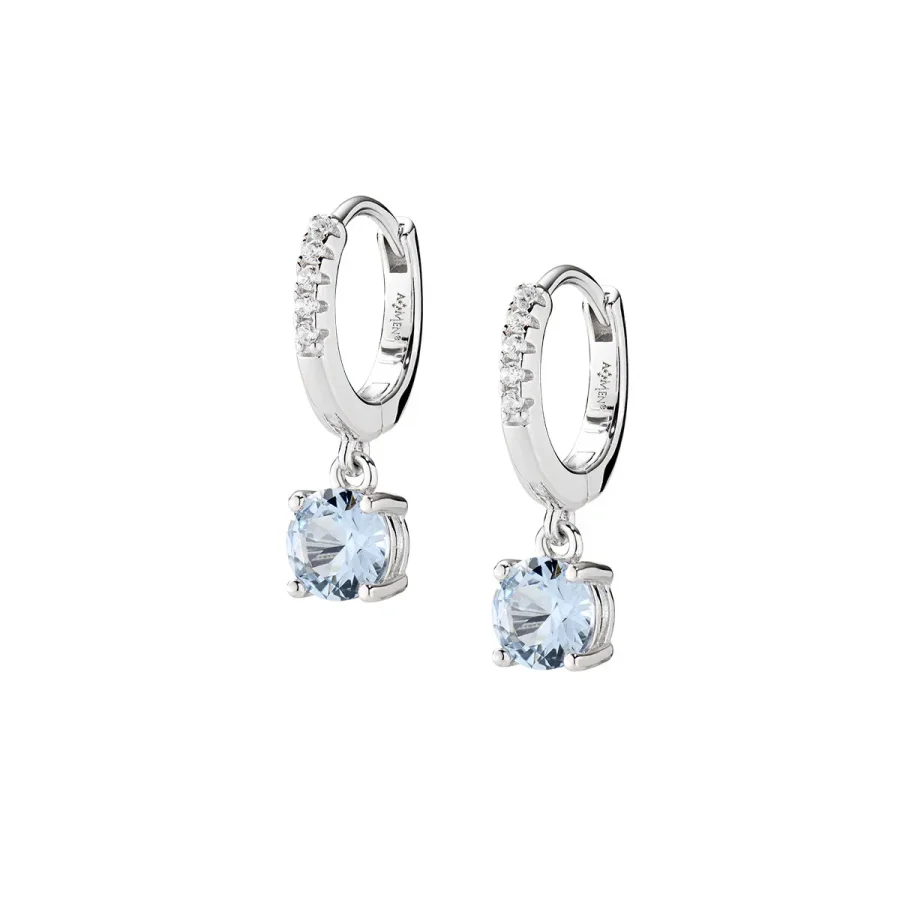 Naušnice od srebra s rodiranim premazom i 4 mm akvamarin cirkonima
