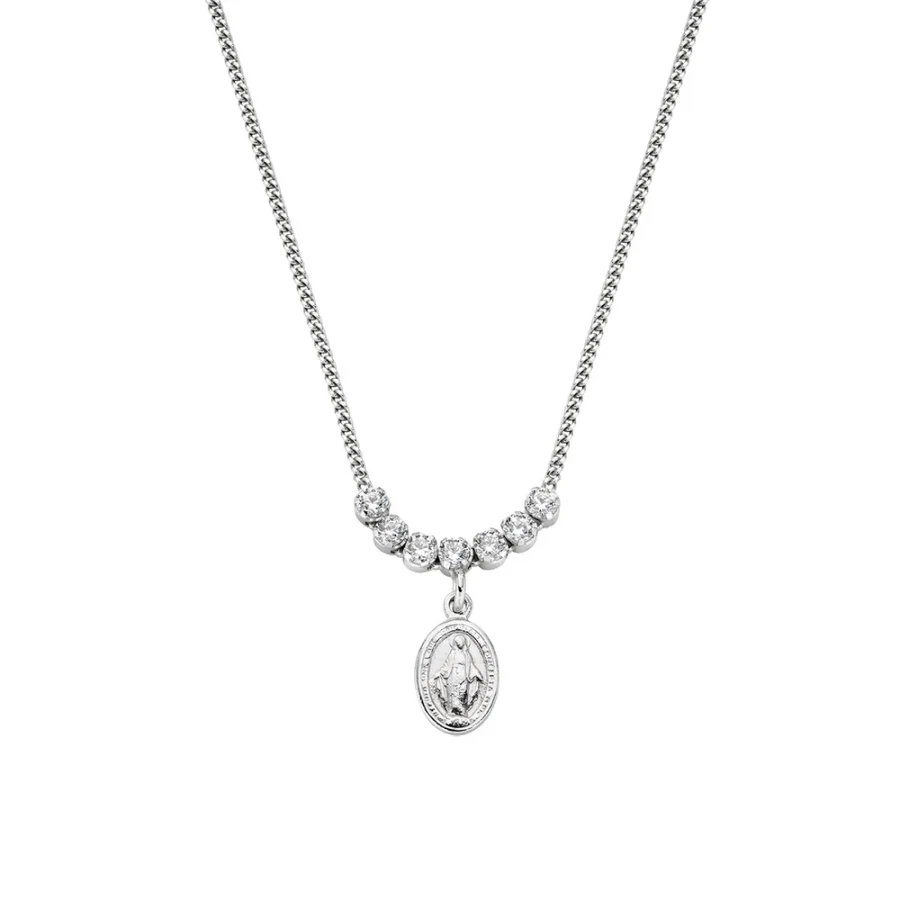Ogrlica Bogorodica Marija s bijelim cirkonima CLTMIBBZ