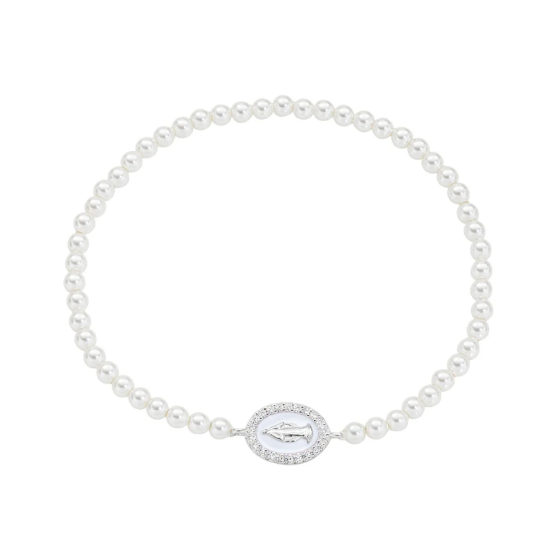 Narukvica s biserima i medaljonom Bezgrešne Marije BRELPE30SWBBZ