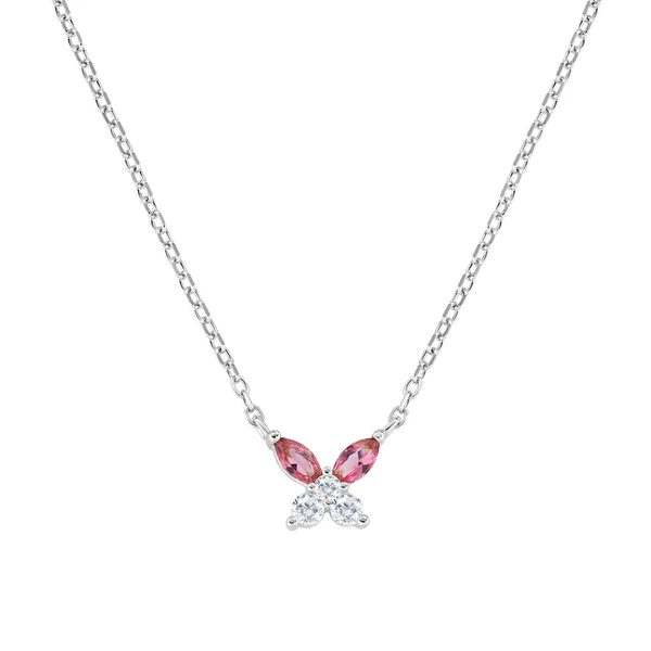 Ogrlica leptir od srebra s crvenim cirkonima CLBUTBBCI