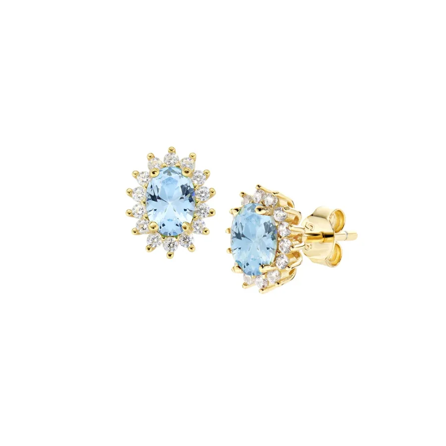 Mini Royal Lady pozlaćene naušnice s akvamarin cirkonom od srebra ORLDPGBAC