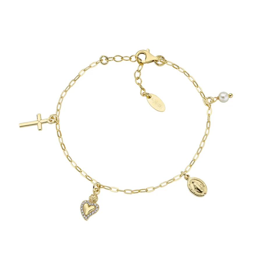 Pozlaćena narukvica Presveto Srce i biserom BRMSCMGBZ1