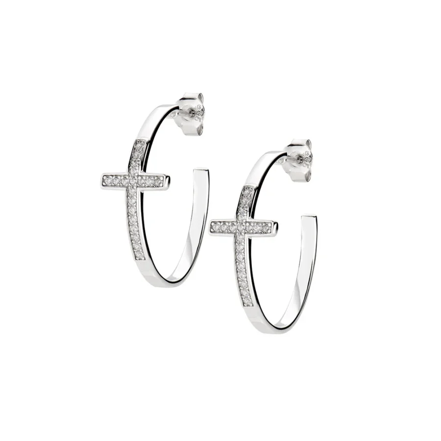 Karike naušnice s križem i bijelim cirkonima ECECROBBZ