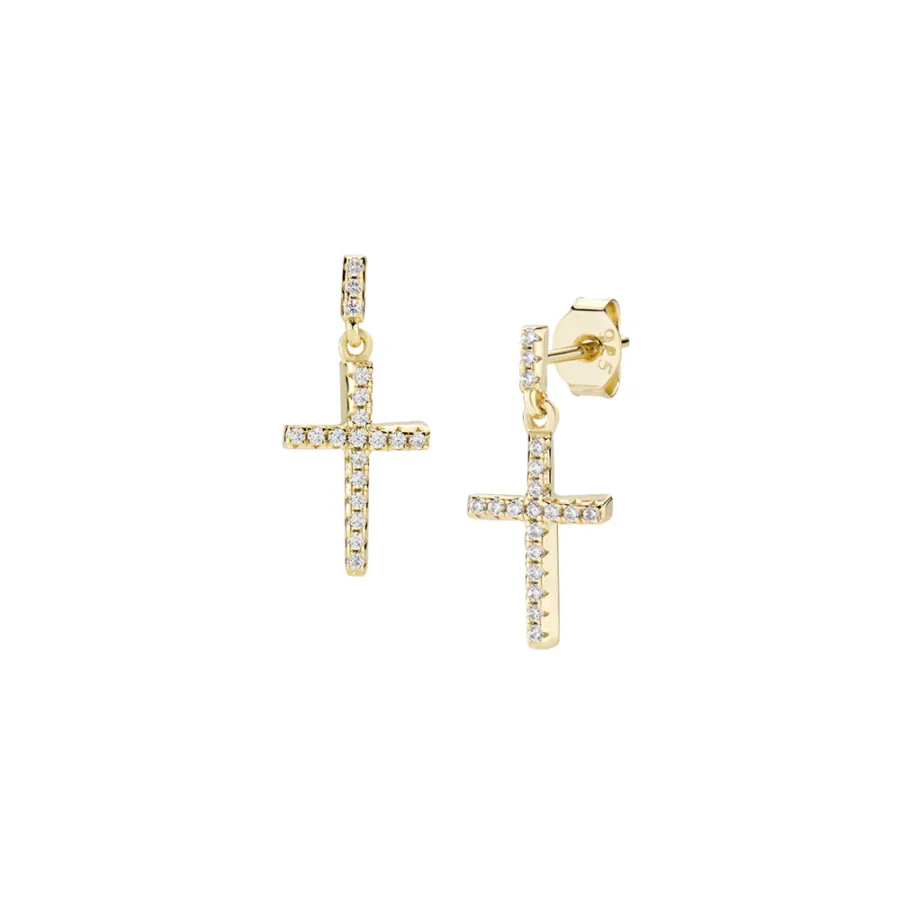 Pozlaćene naušnice s privjeskom križa i bijelim cirkonima ORAPCRGBZ1